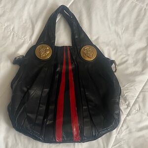 Gucci Black and Red Shoulder Bag with Gold Accents